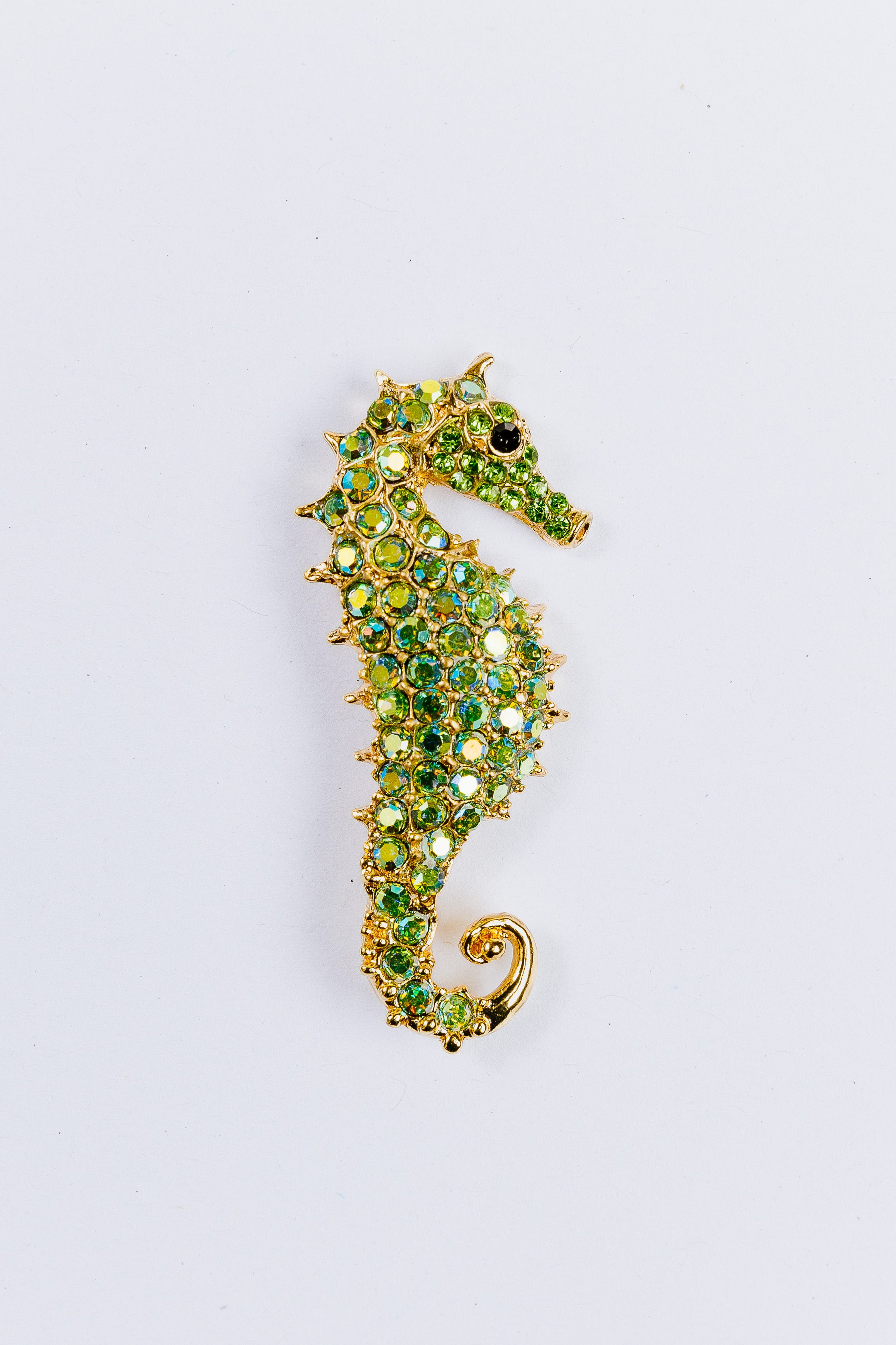 Green seahorse charm with gemstones